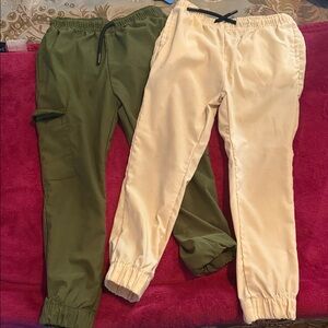 Kids Elastic Waist Jogger Pants - Olive and Beige (two pants included)